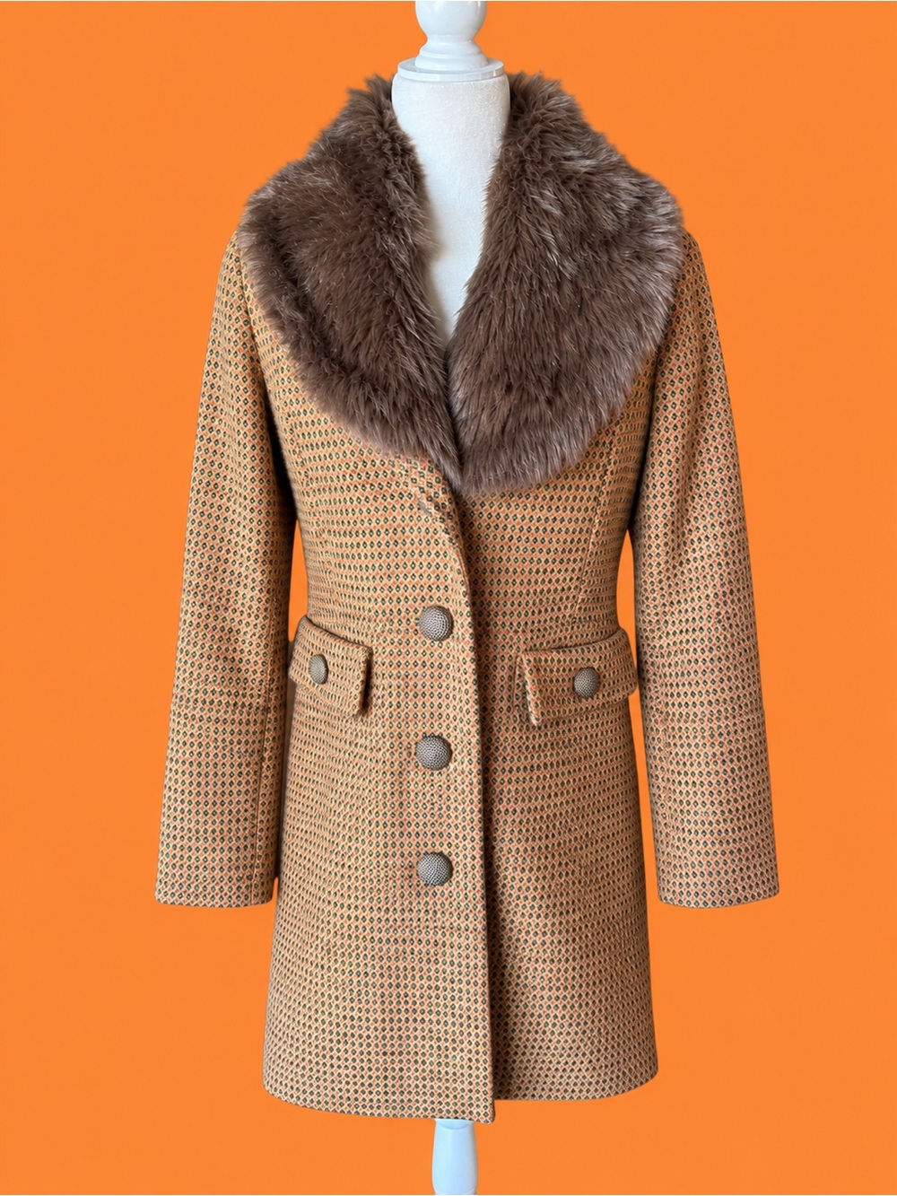 Wool Penny Lane Coat Removable Faux Fur Collar Retro Mod Y2K- Never Worn
